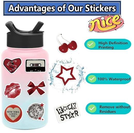 Aesthetic Downtown Girls Stickers Pack Trendy Y2K Stickers(50) | Waterproof Cool Girls Sticker for Teens Adults, Vinyl Decals for Laptop Kindle Water Bottle Scrapbook, Party Supplies