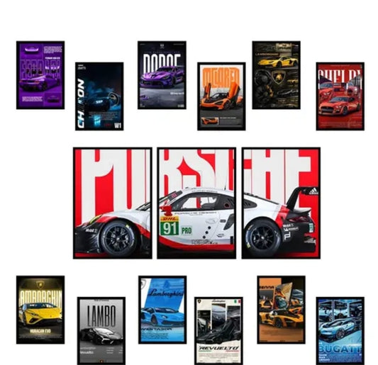 Porsche GT Racing 3-Piece A4 Poster Set with 12 A5 Supercar Posters | Premium Car Wall Art Collection